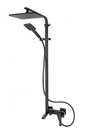 Coloane de dus - Coloana de dus FDesign Origo, cu baterie cada/dus, palarie 26x18.8 cm, furtun si para mobila, negru