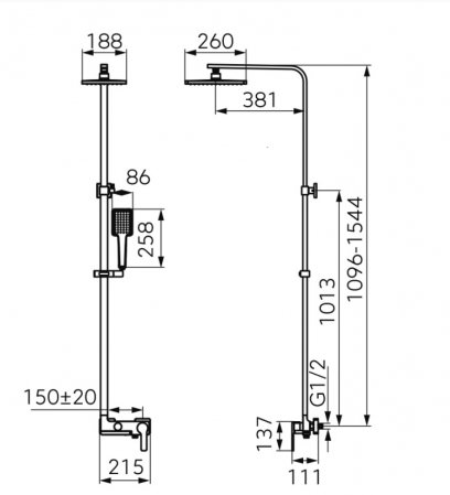 Coloana de dus FDesign Origo, cu baterie cada/dus, palarie 26x18.8 cm, furtun si para mobila, negru [1]