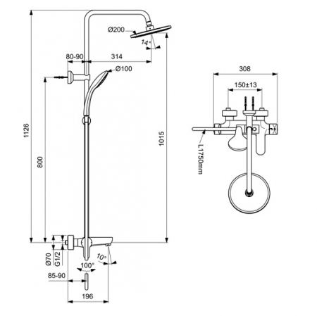 SISTEM DUS CERAFINE O, CU BATERIE MONOCOMANDA CADA, CAP DUS 200 MM,FURTUN SI PARA,SILK BLACK [1]