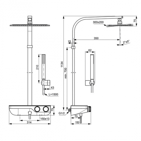 SET DUS CERATHERM S200 TERMOSTATIC,CAP DUS 300MM,PARA TIP STICK,FURTUN DUS 1600 MM [5]