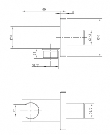 RACORD DUS PATRAT INULA PENTRU BATERIE INCASTRATA, CU SUPORT DUS, 1/2 , NEGRU [1]