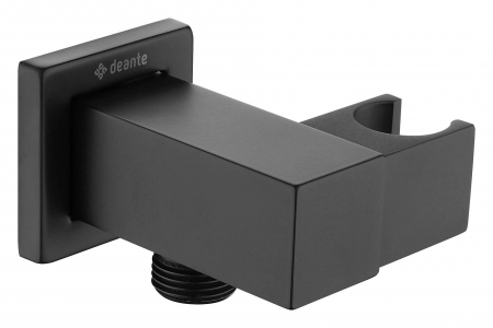 Accesorii baie - Cot conector pentru furtun, pătrat, cu mâner pentru dușul de mână, Deante, ,Negru