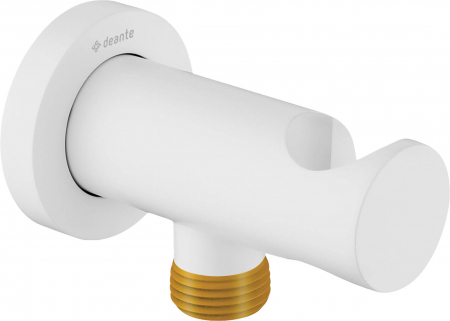 Pare, furtunuri si accesorii dus - Cot conector pentru furtun, rotund, cu mâner pentru dușul de mână, Deante, ,Alb