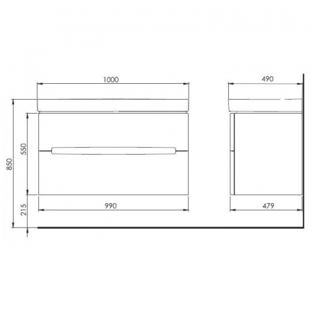 MOBILIER GEBERIT MODO PENTRU LAVOAR,CU DOUA SERTARE 100 CM [1]