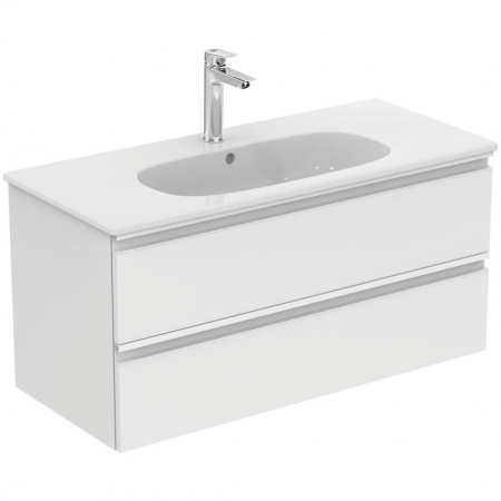 Dulapuri baza si blaturi lavoar - MOBILIER TESI SUSPENDAT 100 CM, 2 SERTARE, ALB LUCIOS