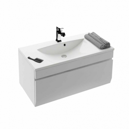 Dulapuri baza si blaturi lavoar - MOBILIER HORYZONT 90 CM,1 SERTAR SOFT-CLOSE, ALB SEMI-MAT NOU