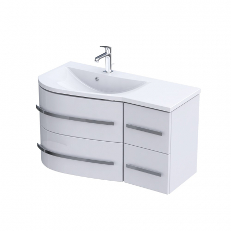 Dulapuri baza si blaturi lavoar - MOBILIER OPAL 90 CM, STANGA, 4 SERTARE, ALB LUCIOS