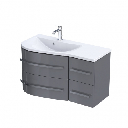 Dulapuri baza si blaturi lavoar - MOBILIER OPAL 90 CM, STANGA, 4 SERTARE, GRI LUCIOS