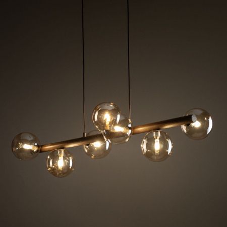 Iluminat interior si exterior - Lampă Suspendată TK Lighting ESTERA WOOD ORZECH BURSZTYN 7xG9 – Corp de Iluminat Modern din Lemn Nuc și Sticlă Chihlimbar