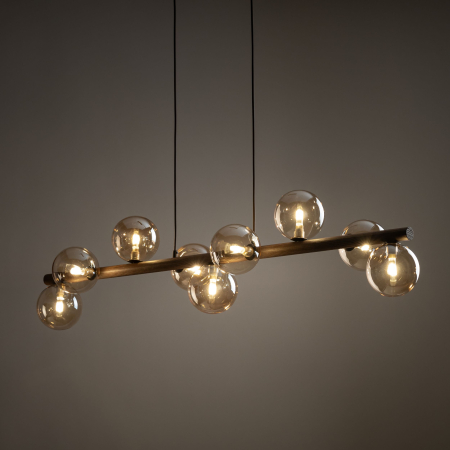 Iluminat interior si exterior - Lampă Suspendată TK Lighting ESTERA WOOD ORZECH BURSZTYN 9xG9 – Corp de Iluminat Modern din Lemn Nuc și Sticlă Chihlimbar