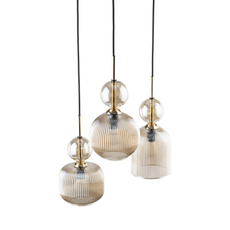 Lampă Suspendată TK Lighting SOPHIA COGNAC 3xE14 – Corp de Iluminat Modern din Sticlă Cognac și Metal Auriu [1]