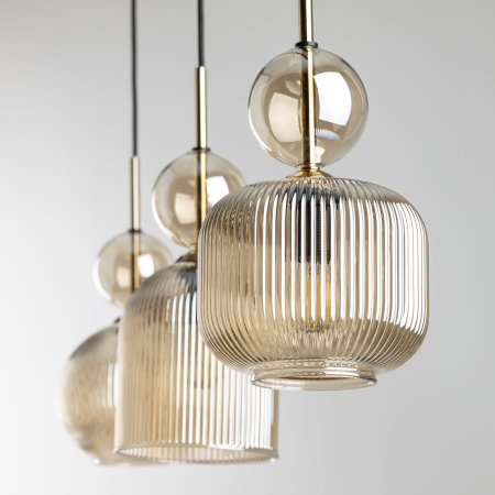 Lampă Suspendată TK Lighting SOPHIA COGNAC 3xE14 – Design Modern din Sticlă Cognac și Metal Auriu Satinat, Varianta 2 [2]