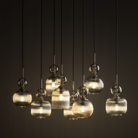 Iluminat interior si exterior - Lampă Suspendată TK Lighting SOPHIA COGNAC 8xE14 – Corp de Iluminat Modern din Sticlă Cognac și Metal Auriu Satinat