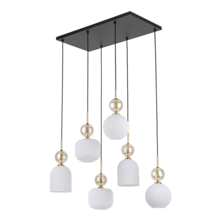 Lampă Suspendată TK Lighting SOPHIA COGNAC WHITE 6xE14 – Corp de Iluminat Modern din Sticlă Cognac Albă și Metal Auriu [2]