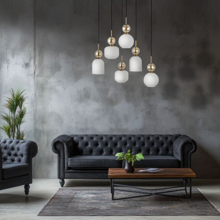 Lampă Suspendată TK Lighting SOPHIA COGNAC WHITE 6xE14 – Corp de Iluminat Modern din Sticlă Cognac Albă și Metal Auriu [1]