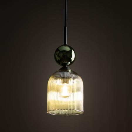 Iluminat interior si exterior - Lampă Suspendată TK Lighting SOPHIA GREEN COGNAC 1xE14 – Varianta 2, Design Modern din Sticlă Verde–Cognac și Metal Auriu Satinat