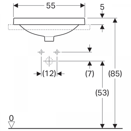 LAVOAR ÎNCORPORAT GEBERIT VARIFORM, DREPTUNGHIULAR, CU BANC CU ORIFICII DE ROBINET B-55CM,T-45CM,PREAPLIN VIZIBIL, GLAZURAT ALB [2]