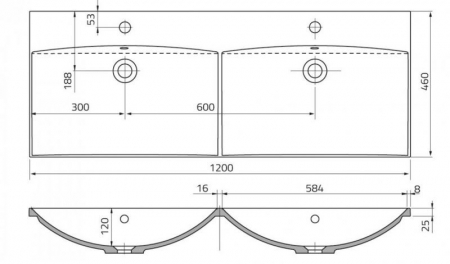 LAVOAR AMELIA 120, DOUA CUVE, MARMURA COMPOZITA, ALB [1]