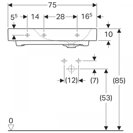 LAVOAR GEBERIT CITTERIO CU BLAT STANGA 75X50, ORIFICIU BATERIE DREAPTA, FARA PREAPLIN,KERATECT,ALB [4]