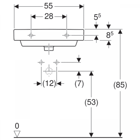 LAVOAR GEBERIT SMYLE SQUARE 55X44 CU ORIFICIU BATERIE SI PREPLIN [4]