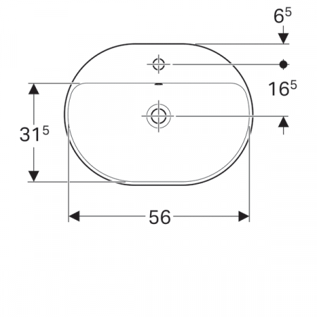 LAVOAR ÎNCORPORAT GEBERIT VARIFORM, ELIPTIC, CU BANC CU ORIFICII DE ROBINET B-60CM, T-45CM, PREAPLIN VIZIBIL, GLAZURAT ALB [2]