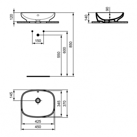 LAVOAR I.LIFE B 45X37 CM, MONTAJ PE BLAT, CU PREPLIN, FARA ORIFICIU BATERIE [3]