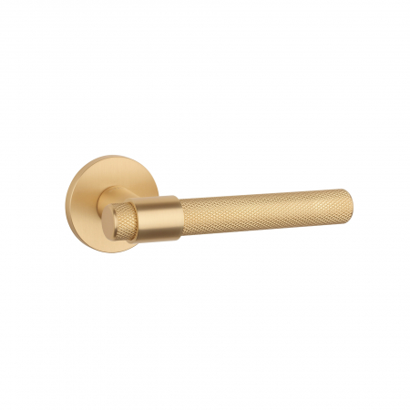 Manere pentru usi - Mâner ușă Stile Goya cu rozetă R Slim 7 mm, finisaj auriu satinat, design modern și elegant, potrivit pentru uși interioare.