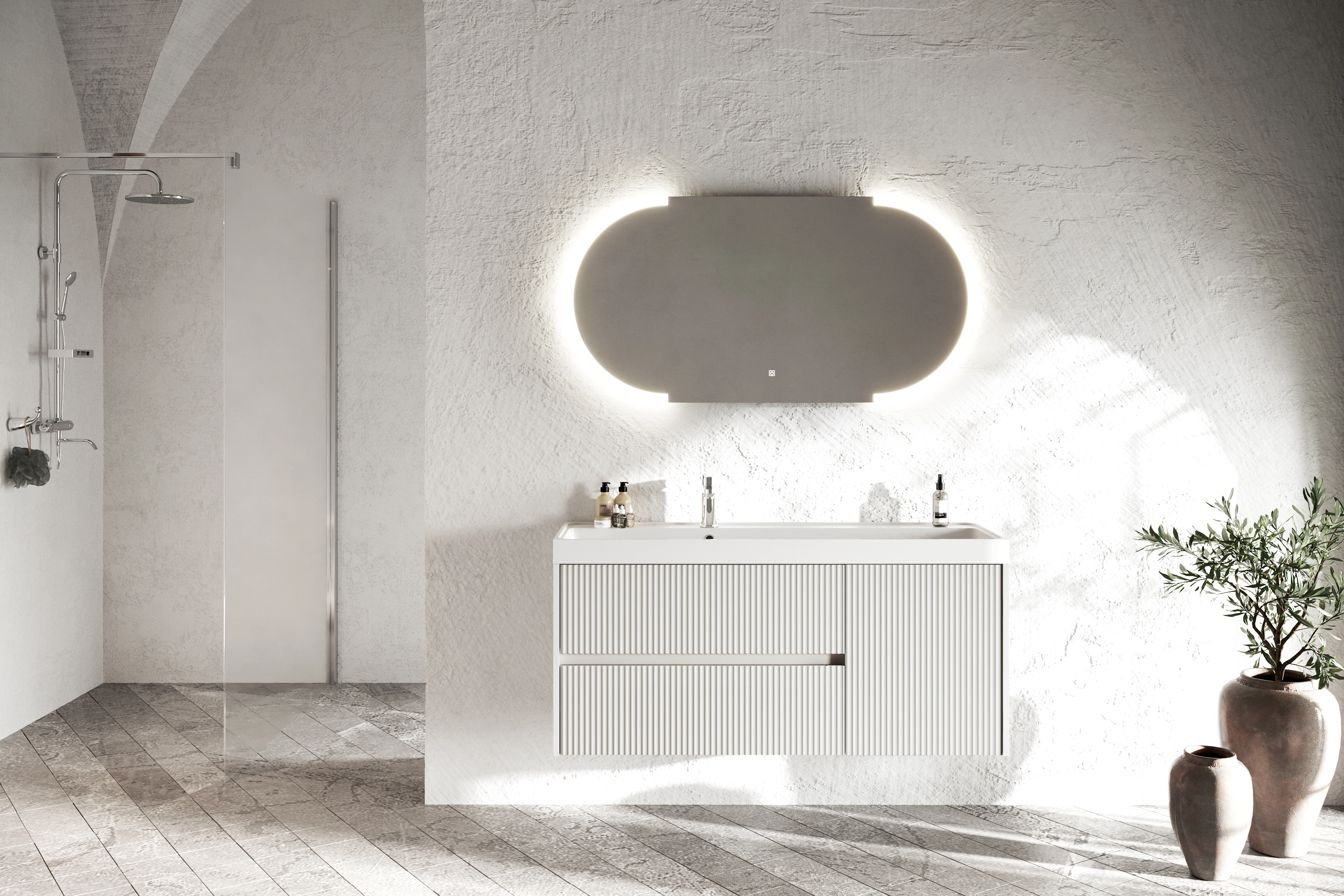 Seturi mobilier baie - Mobilier de baie Savini Due   colectia Portofino ,60 cm,bianco opaco -alb mat set :baza + lavoar din rasina