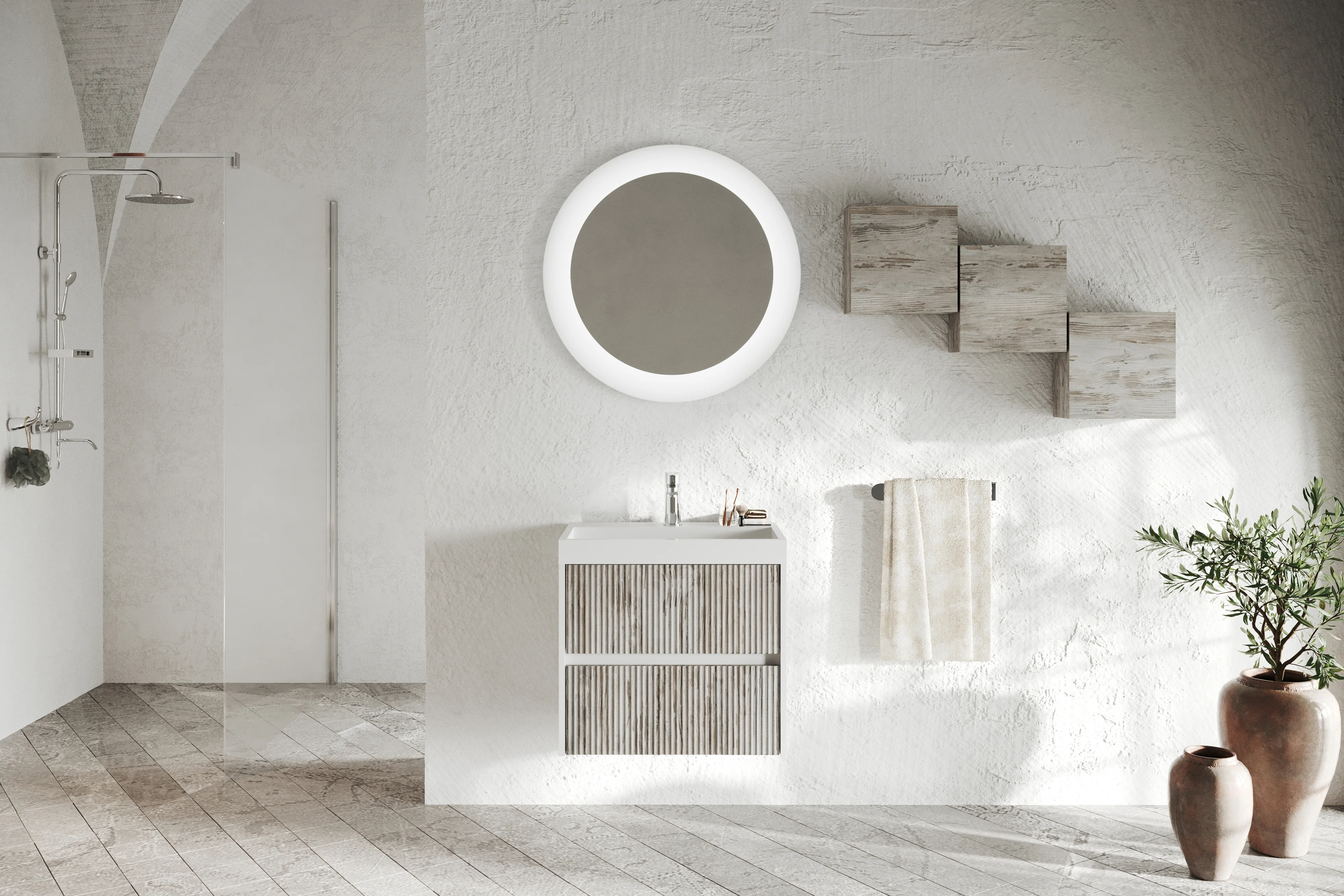 Dulapuri baza si blaturi lavoar - Mobilier de baie Savini Due   colectia Portofino , grigio antico set :baza + lavoar din rasina