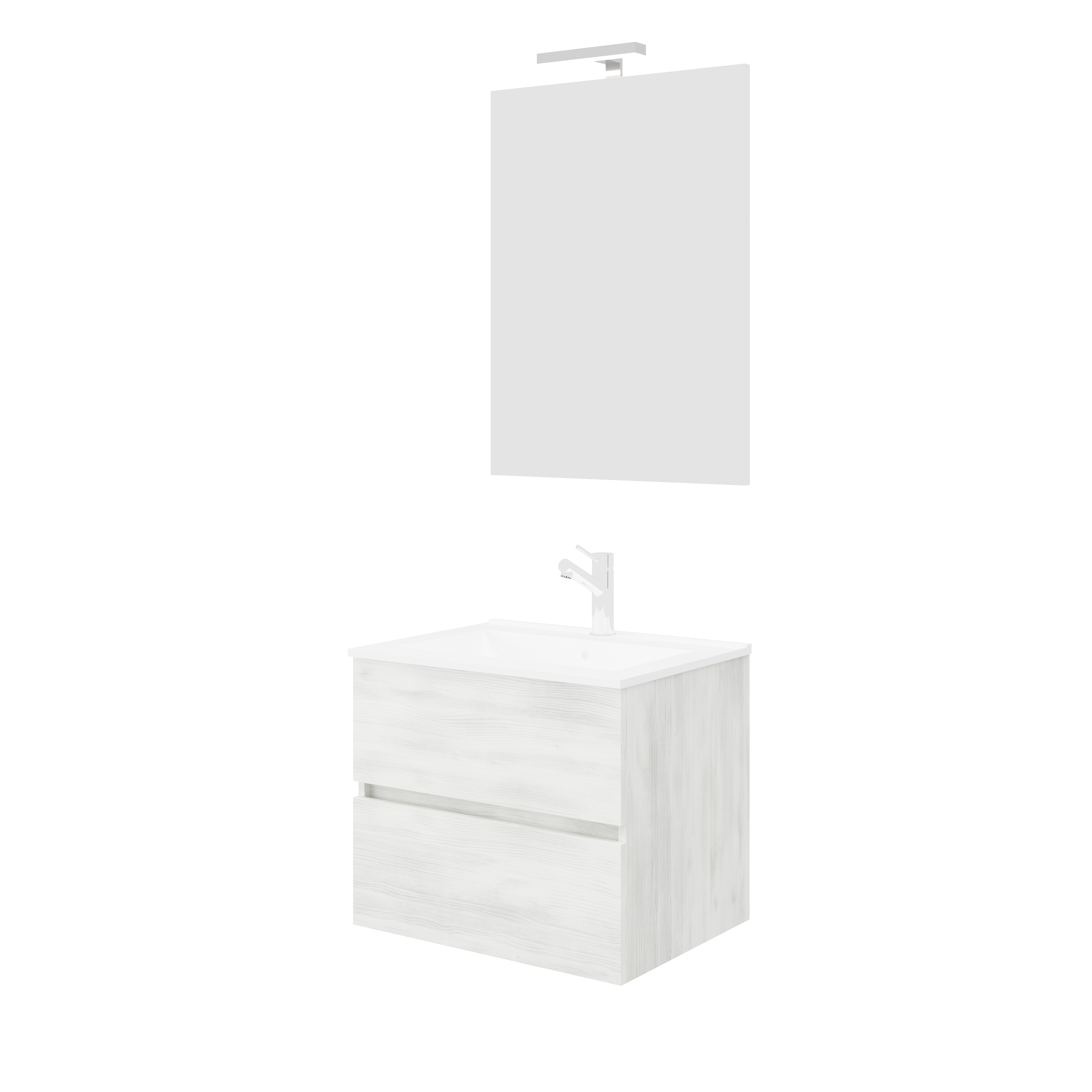 Mobilier de baie Savini Due Crea colectia Easy ,rovere bianco,set :baza + lavoar ceramic + oglinda + lampa [1]