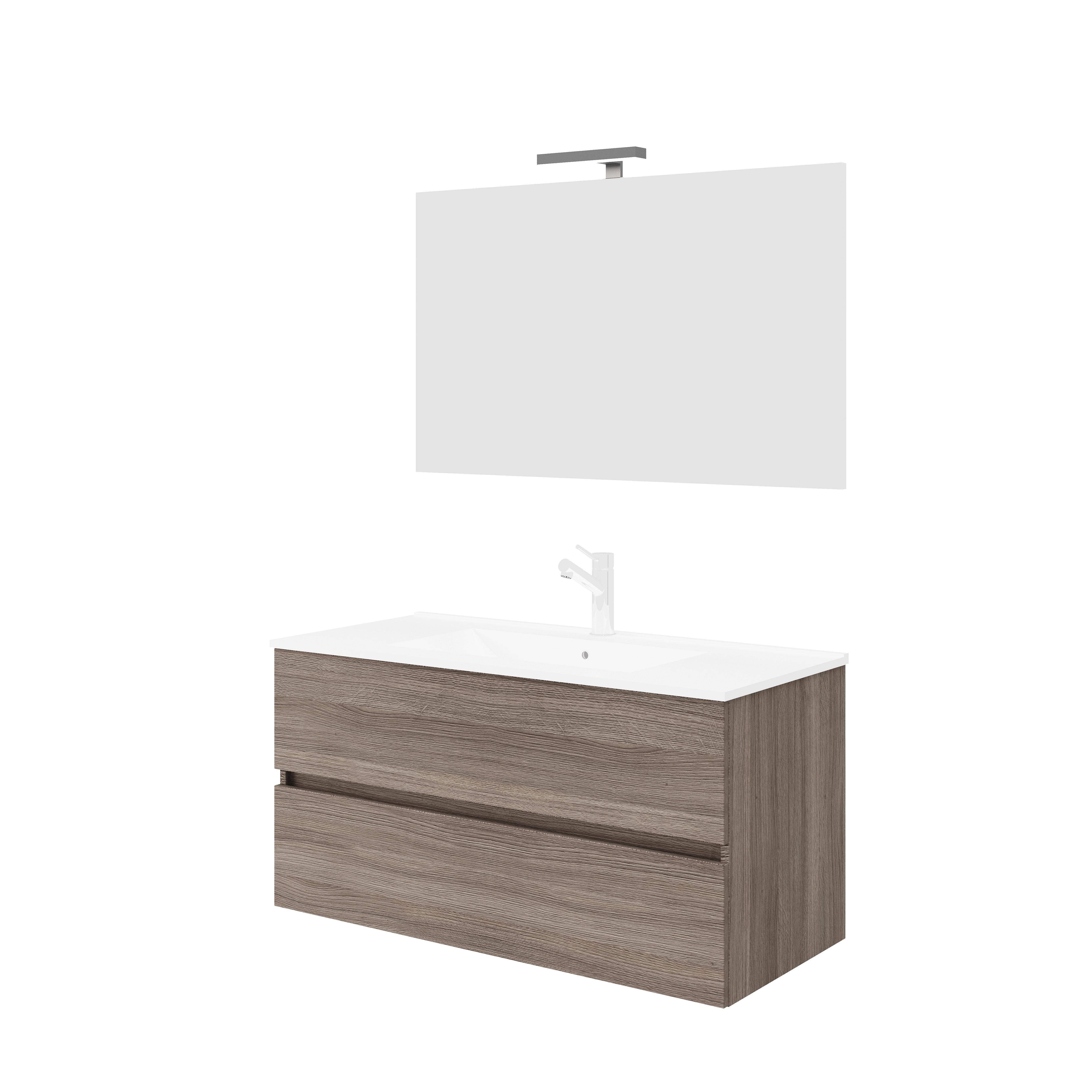 Mobilier de baie Savini Due Crea colectia Easy ,rovere fumo set :baza + lavoar ceramic + oglinda + lampa [1]