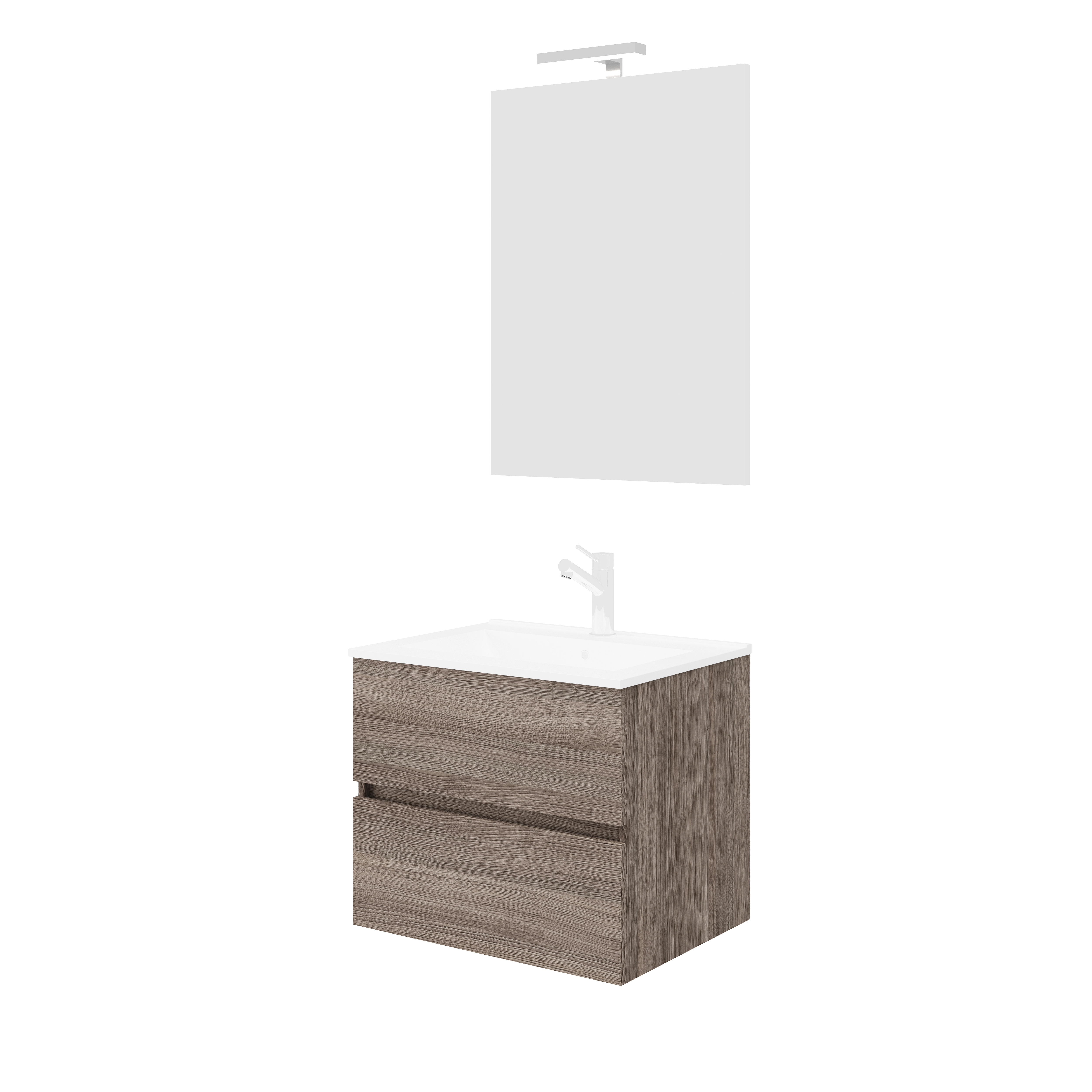 Mobilier de baie Savini Due Crea colectia Easy ,rovere fumo set :baza + lavoar ceramic + oglinda + lampa [1]