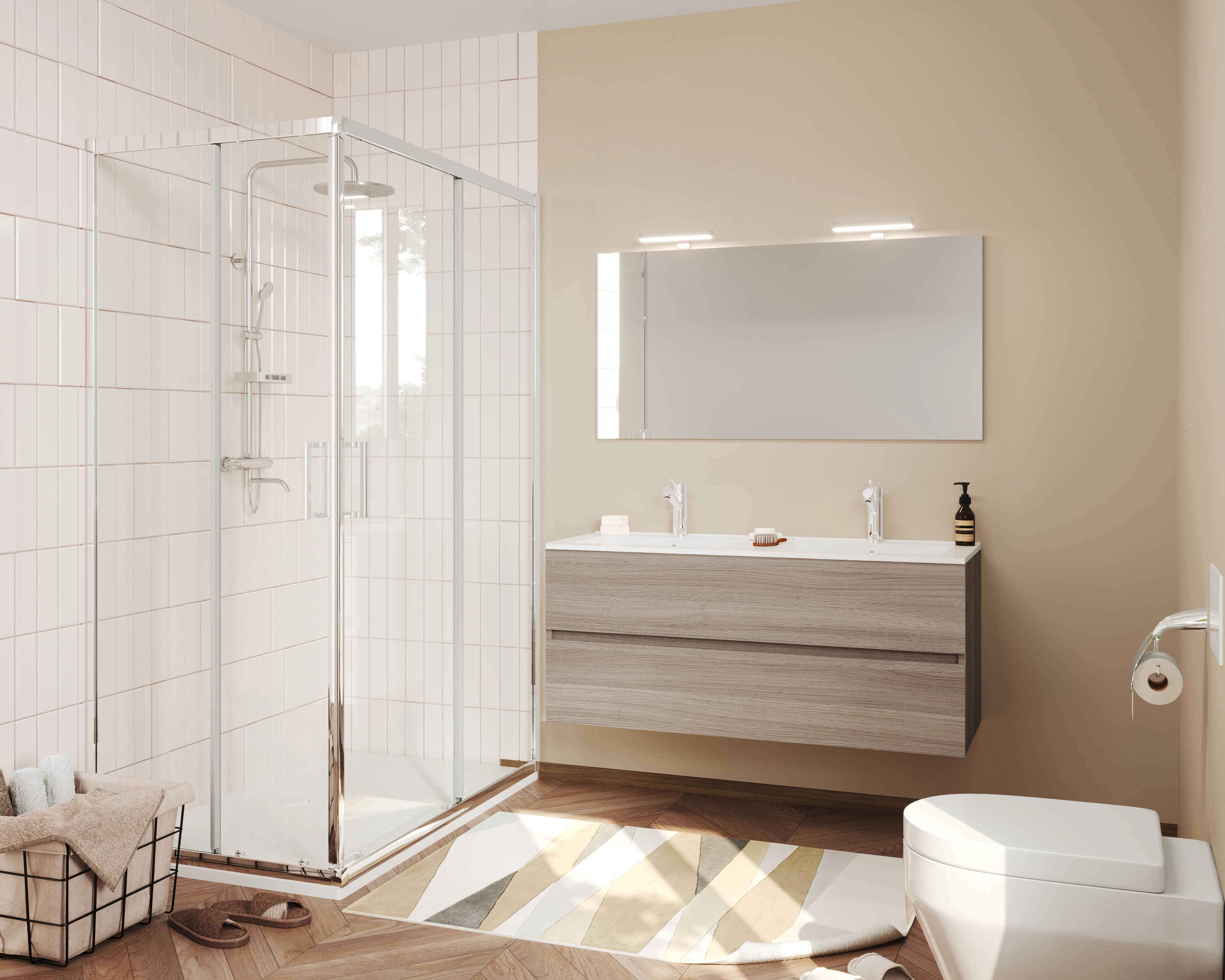 Seturi mobilier baie - Mobilier de baie Savini Due Crea colectia Easy ,rovere fumo set :baza + lavoar ceramic + oglinda + lampa