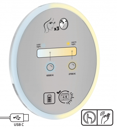 Oglindă cosmetică, magnetic - Bec LED, Deante, Round,Cromat [1]