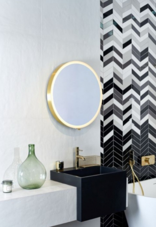 Baie - Oglinda extensibila rotunda Miior Moon Brushed Gold, diametrul 70 cm, rama alba, corp aur periat, maner U-05Z-M, Led N 4000K