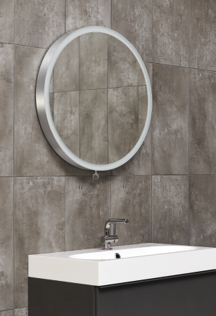 Oglinzi baie, oglinzi cosmetice si corpuri de iluminat - Oglinda extensibila rotunda Miior Moon, diametrul 60 cm, rama aluminiu mat, corp gri lucios, maner U-05S, Led N 4000K