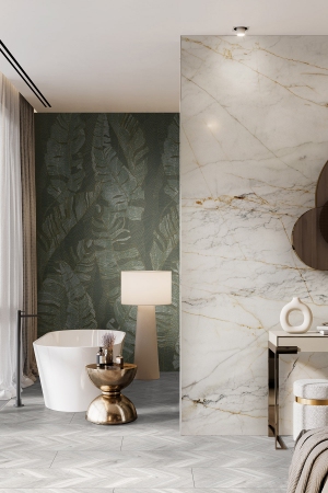 SPC Wall pentru placarea peretilor - anou de perete Rocko Tiles R163 Silver Sage – Design botanic în nuanțe de verde