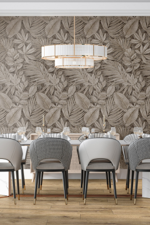 SPC Wall pentru placarea peretilor - Panou de perete Rocko Tiles R164A Mink Plant A – Design botanic în nuanțe de maro și argintiu