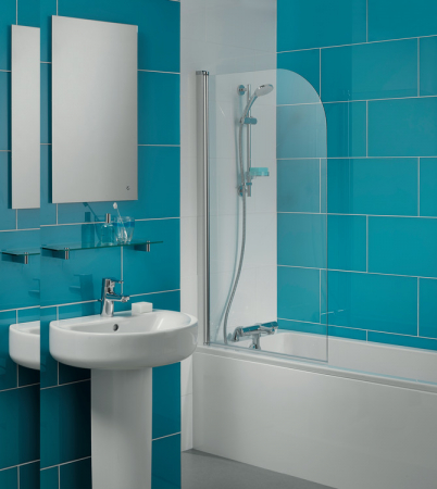 PARAVAN DE CADA ROTUNJIT 80X140 CM, PROFIL ARGINTIU, GEAM TRANSPARENT [2]