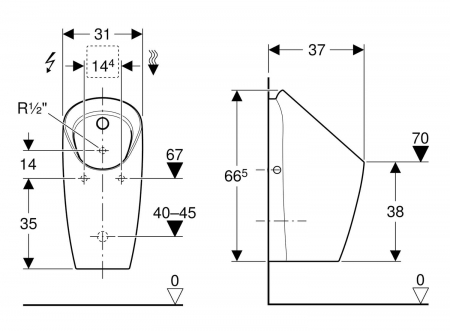 Pisoar Geberit Preda cu alimentare ascunsa si actionare electronica incastrata, alb [1]