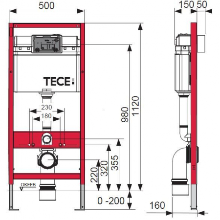 Rezervor incastrat Tece Base cu cadru si actionare frontala H112 cm [1]