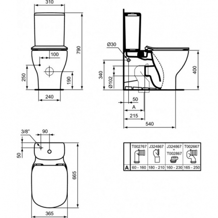 REZERVOR WC TESI, 3/6 L, ALIMENTARE INFERIOARA, SILK BLACK [3]