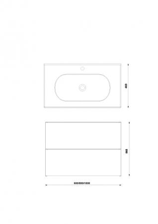 Set mobilier suspendat Gala Shona 60x46x56.5 alb mat, 2 sertare, cu lavoar Klea 60 cm [1]