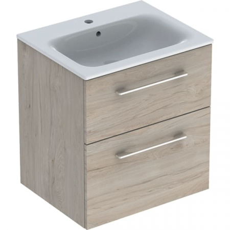 Baie - MOBILIER 60 CM SELNOVA SQUARE CU LAVOAR, DOUA SERTARE,NUC AMERICAN HICKORY DESCHIS