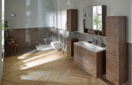 MOBILIER 80 CM SELNOVA SQUARE CU LAVOAR, DOUA SERTARE,NUC AMERICAN HICKORY [1]