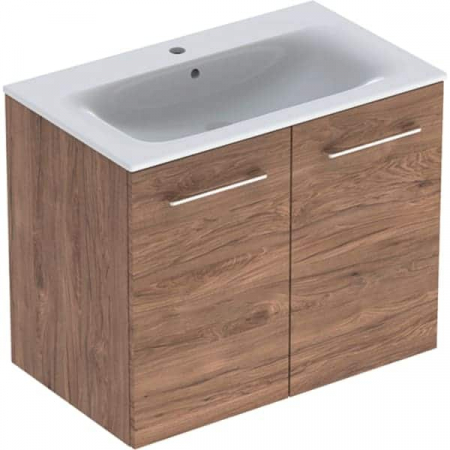 Seturi mobilier baie - SET LAVOAR CU MARGINE INGUSTA SI MOBILIER SELNOVA SQUARE CU 2 USI 80  NUC AMERICAN HICKORY
