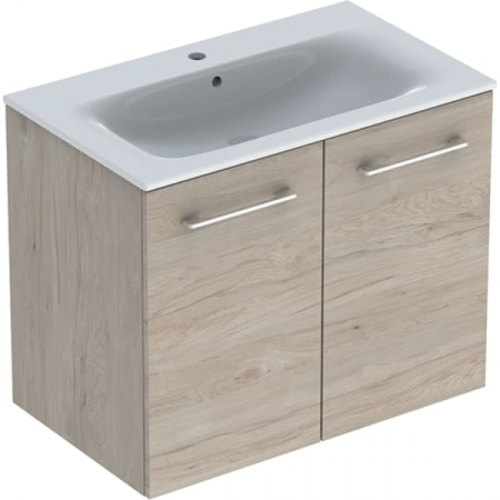Seturi mobilier baie - SET LAVOAR CU MARGINE INGUSTA SI MOBILIER SELNOVA SQUARE CU 2 USI 80  NUC AMERICAN HICKORY DESCHIS