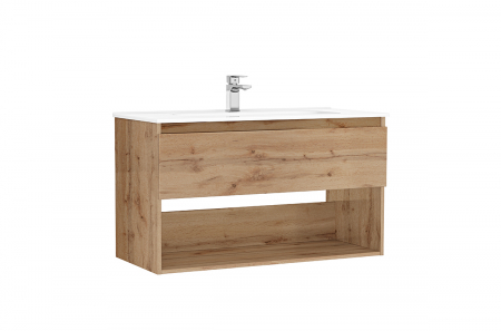 Seturi mobilier baie - MOBILIER DAILY 100X46X56.5 STEJAR RUSTIC,1 SERTAR+RAFT,CU LAVOAR