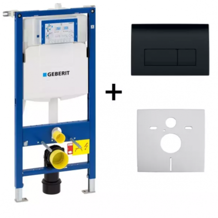 Rezervoare incastrate - PREPACK DUOFIX DELTA CU CLAPETA DELTA50 NEGRU LUCIOS, SET FIXARE, inclusiv TRAVERSA, SI SET FONOIZOLANT