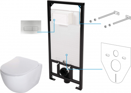 Set vas wc cu rezervor incastrat si clapeta - Set WC, îngropat, 6 în 1,Peonia Deante cu clapeta pentru rezervor